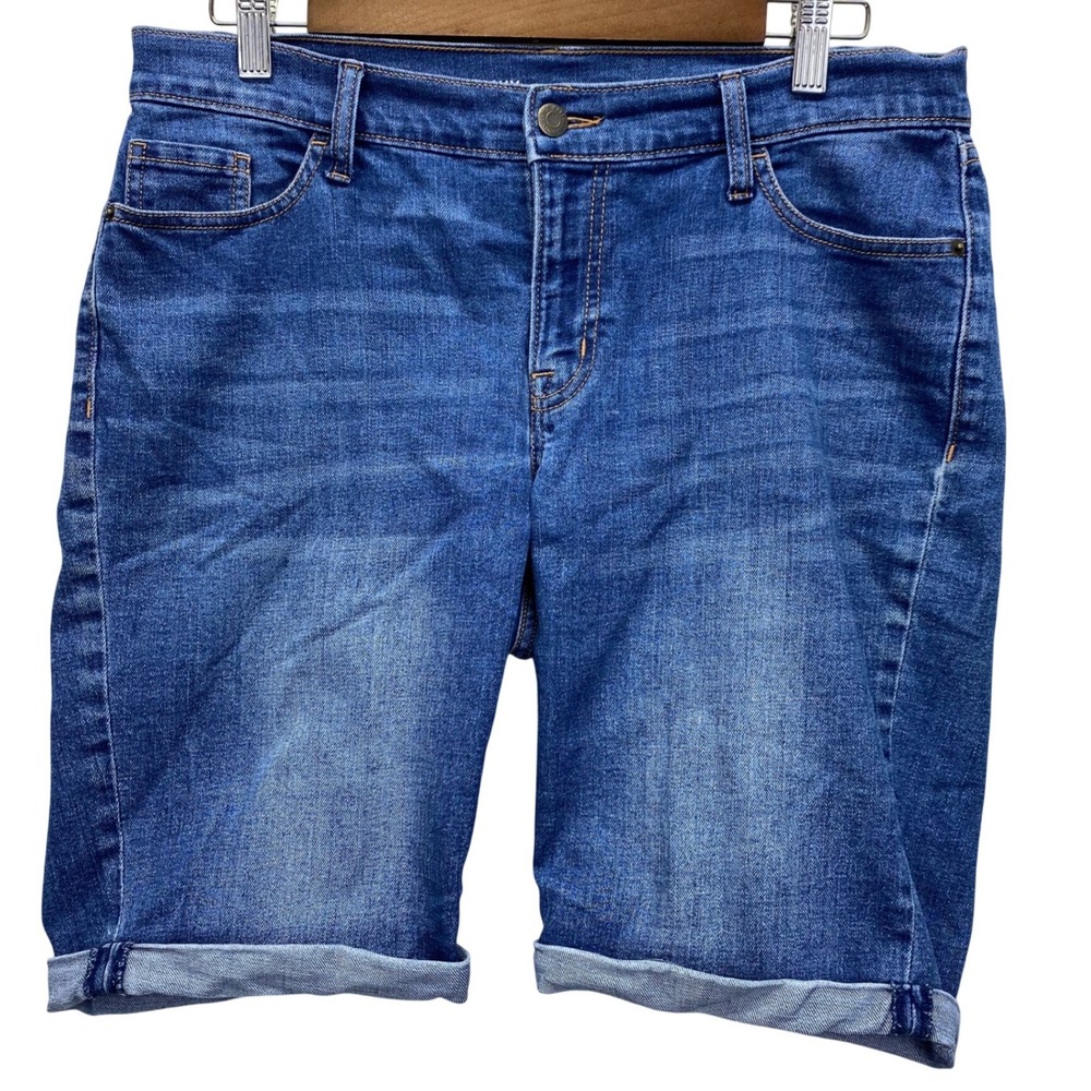 Old Navy Curvy Profile Denim Bermuda Shorts Womens 8 Medium Wash Rolled Cuff